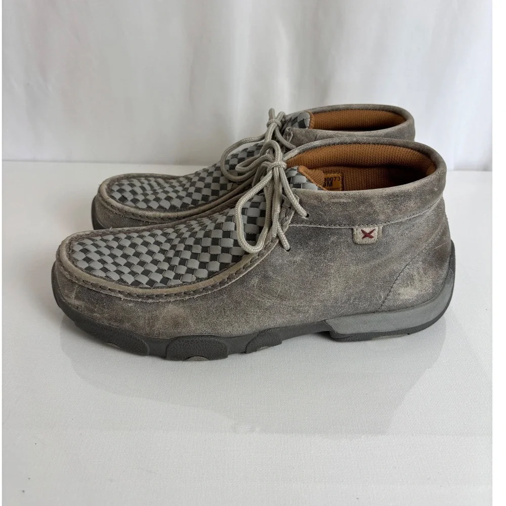 Twisted X Driving Moc Mens 9M Grey Leather Woven Checkerboard Chukka MDM0073